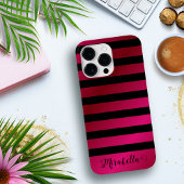 Monogram Script Name Stripes Pink and Black Case-Mate iPhone Case