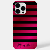 Monogram Script Name Stripes Pink and Black Case-Mate iPhone Case (Achterkant)