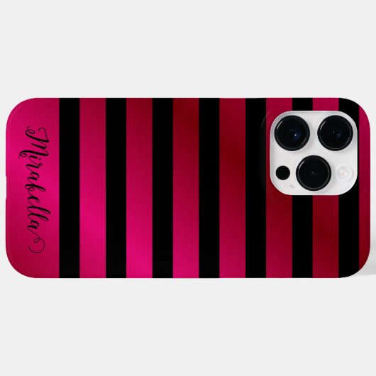 Monogram Script Name Stripes Pink and Black Case-Mate iPhone Case (Achterkant (horizontaal))