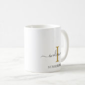 Monogram Script Name Stylish Gold Grey Minimalist Koffiemok (Voorkant rechts)