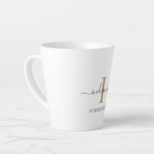 Monogram Script Name Stylish Gold Grey Minimalist Latte Mok (Linkerhoek)