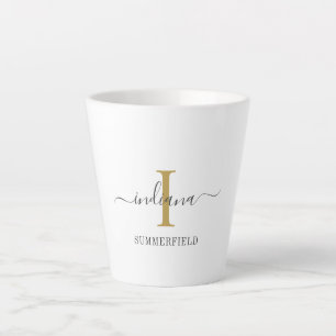 Monogram Script Name Stylish Gold Grey Minimalist Latte Mok