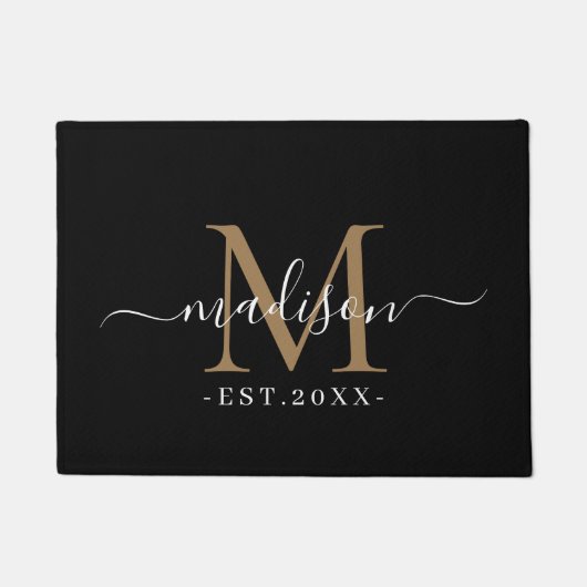 Monogram Script Namen Chic Gold Wedding Date Zwart Deurmat (Voorkant)