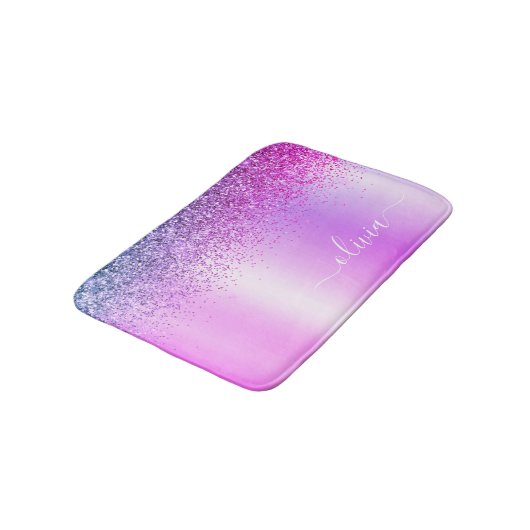Monogram Script Paars Glitter Girly Name Badmat (Gekanteld)