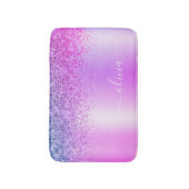 Monogram Script Paars Glitter Girly Name Badmat (Voorkant Verticaal)