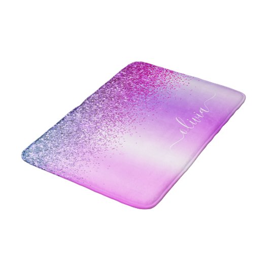 Monogram Script Paars Glitter Girly Name Badmat (Gekanteld)