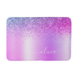 Monogram Script Paars Glitter Girly Name Badmat