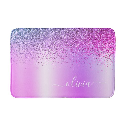 Monogram Script Paars Glitter Girly Name Badmat (Voorkant)