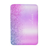 Monogram Script Paars Glitter Girly Name Badmat (Voorkant Verticaal)
