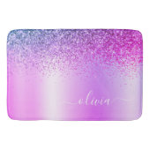 Monogram Script Paars Glitter Girly Name Badmat (Voorkant)