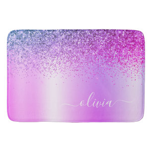 Monogram Script Paars Glitter Girly Name Badmat