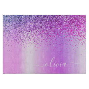Monogram Script Paars Glitter Girly Name Snijplank