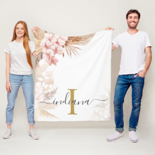 Monogram Script Pampas Grass Name Initiaal Palms Fleece Deken