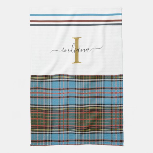 Monogram Script Plaid Tartan Clan Anderson Check Theedoek (Verticaal)
