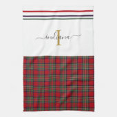 Monogram Script Plaid Tartan Stewart Rustic Theedoek (Verticaal)