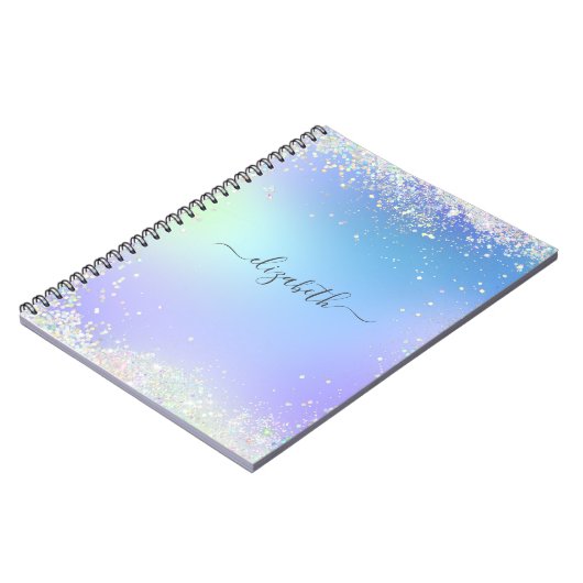 Monogram Script Rainbow Glitter Blue Paars Notitieboek (Linkerzijde)