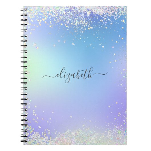 Monogram Script Rainbow Glitter Blue Paars Notitieboek (Voorkant)