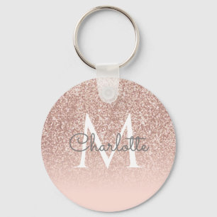 Monogram Script Roos Gold Glitter Blush Pink Sleutelhanger