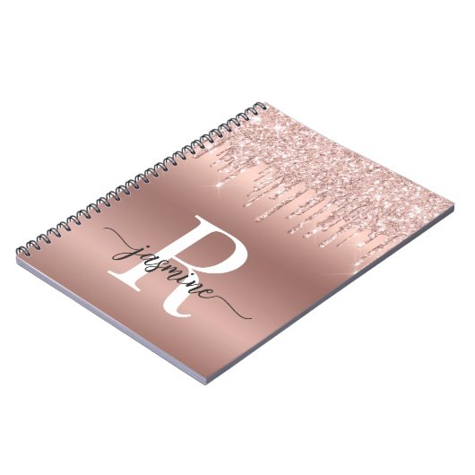 Monogram Script Roos Gold Metal Glitter Drivers Notitieboek (Linkerzijde)
