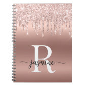 Monogram Script Roos Gold Metal Glitter Drivers Notitieboek (Voorkant)