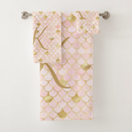Monogram Script Roze Goud Zeemeermin Schubben  Bad Handdoek