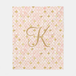 Monogram Script Roze Goud Zeemeermin Schubben  Fleece Deken