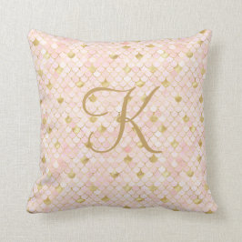 Monogram Script Roze Goud Zeemeermin Schubben Kussen