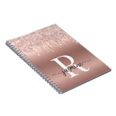 Monogram Script Roze Gouden Metaal Glitter Drips Notitieboek (Rechterzijde)