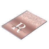Monogram Script Roze Gouden Metaal Glitter Drips Notitieboek (Linkerzijde)
