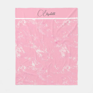 Monogram Script Roze Wit Grijs Marmer Trendy  Fleece Deken