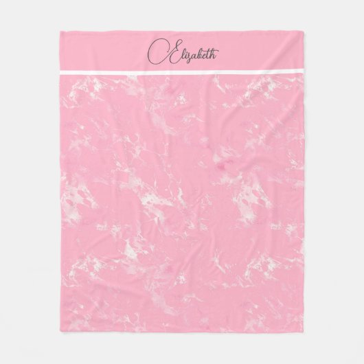 Monogram Script Roze Wit Grijs Marmer Trendy  Fleece Deken (Voorkant)