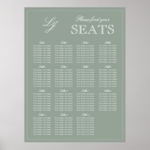 Monogram Script Sage Green Moderne Trouwstoel Poster
