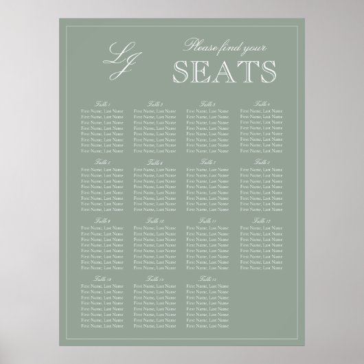 Monogram Script Sage Green Moderne Trouwstoel Poster (Voorkant)