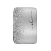 Monogram Script Silver Black Glitter Girly Name Badmat (Voorkant Verticaal)