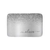 Monogram Script Silver Black Glitter Girly Name Badmat (Voorkant)