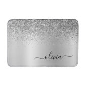 Monogram Script Silver Black Glitter Girly Name Badmat (Voorkant)