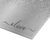 Monogram Script Silver Black Glitter Girly Name Snijplank (Hoek)