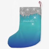 Monogram Script Silver Glitter Holiday Keepomwille Kleine Kerstsok (Achterkant)