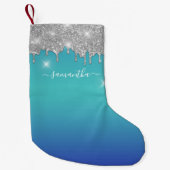 Monogram Script Silver Glitter Holiday Keepomwille Kleine Kerstsok (Voorkant)