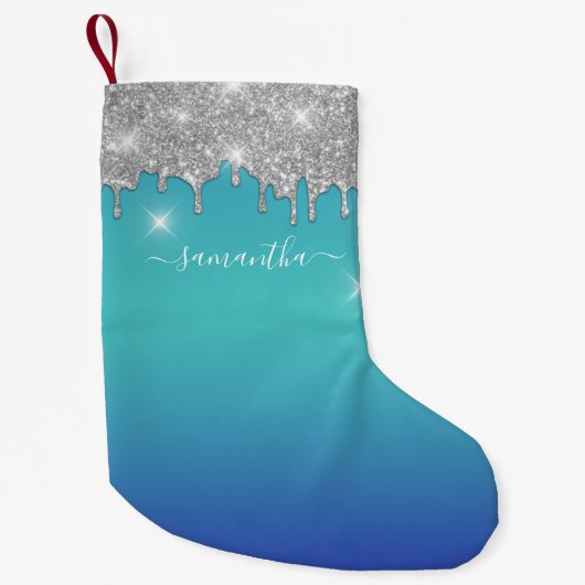 Monogram Script Silver Glitter Holiday Keepomwille Kleine Kerstsok (Voorkant)