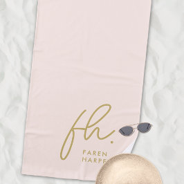 Monogram Script Simple Chic Blush Gold Monogrammed Strandlaken