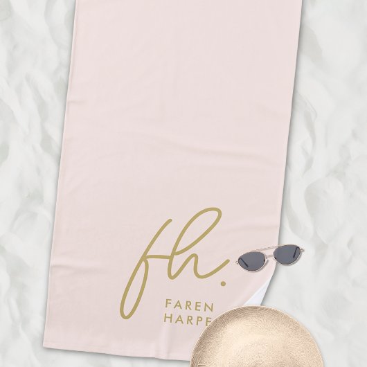 Monogram Script Simple Chic Blush Gold Monogrammed Strandlaken