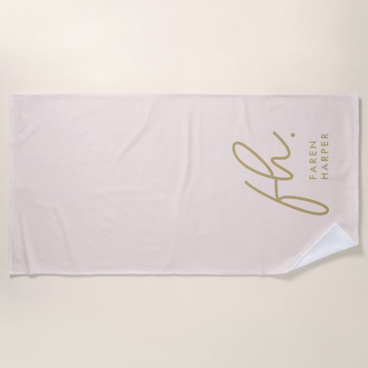 Monogram Script Simple Chic Blush Gold Monogrammed Strandlaken (Voorkant)