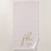 Monogram Script Simple Chic Blush Gold Monogrammed Strandlaken (Voorkant)