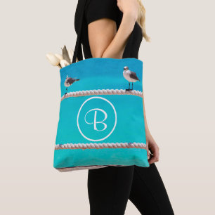 Monogram script strand meeuw vogels oceaan foto tote bag