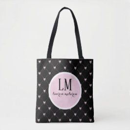 Monogram Script Strik Tassen – Zwart & Roze