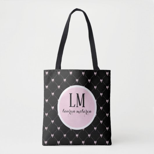 Monogram Script Strik Tassen – Zwart & Roze (Voorkant)