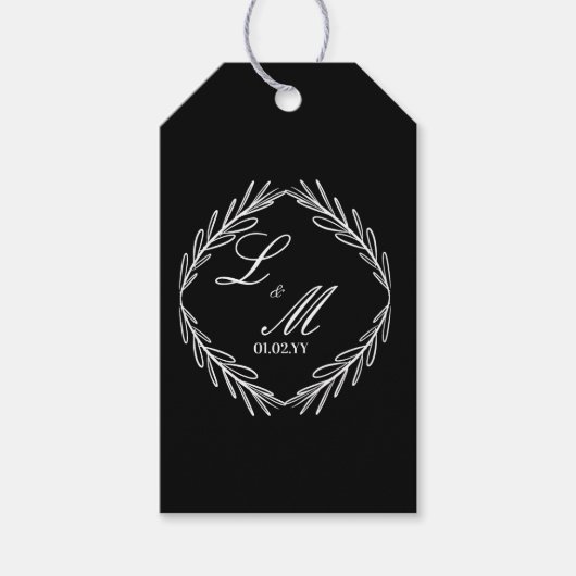 Monogram Script Tak Black Wit Trouw Cadeaulabel (Voorkant)