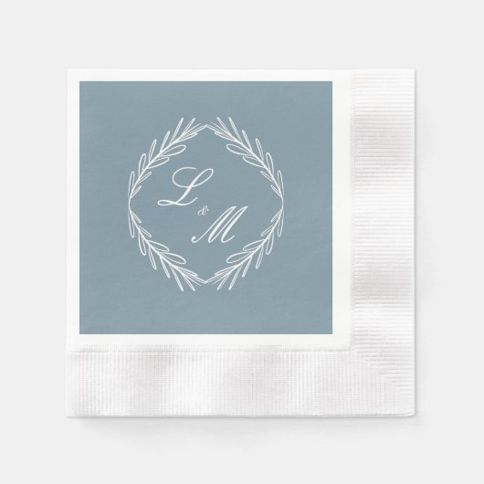 Monogram Script Tak Dusty Blau Trouw Servet (Voorkant)