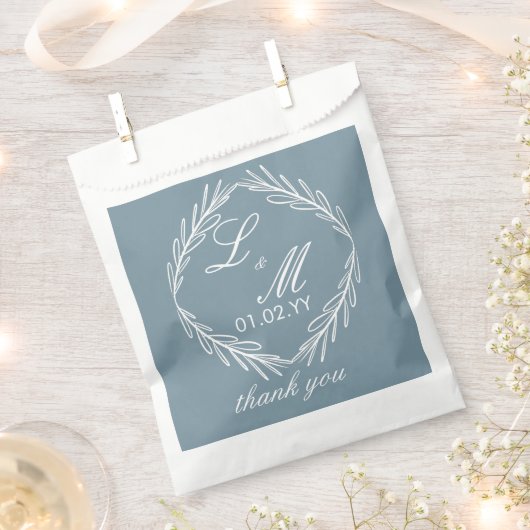 Monogram Script Tak Dusty Blue Trouw    Bedankzakje (Geknipt)
